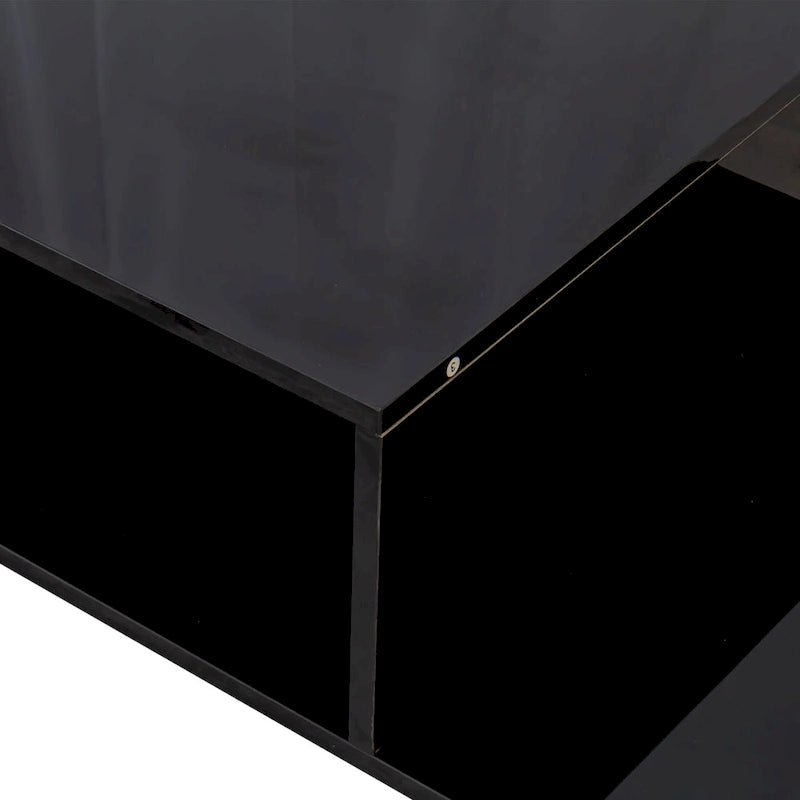 Table basse moderne minimaliste élégante à double plateau avec rangement ouvert, pour salon, noire