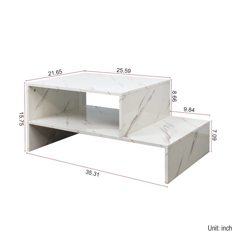 Table basse moderne minimaliste élégante à double plateau avec rangement ouvert, pour salon, noire