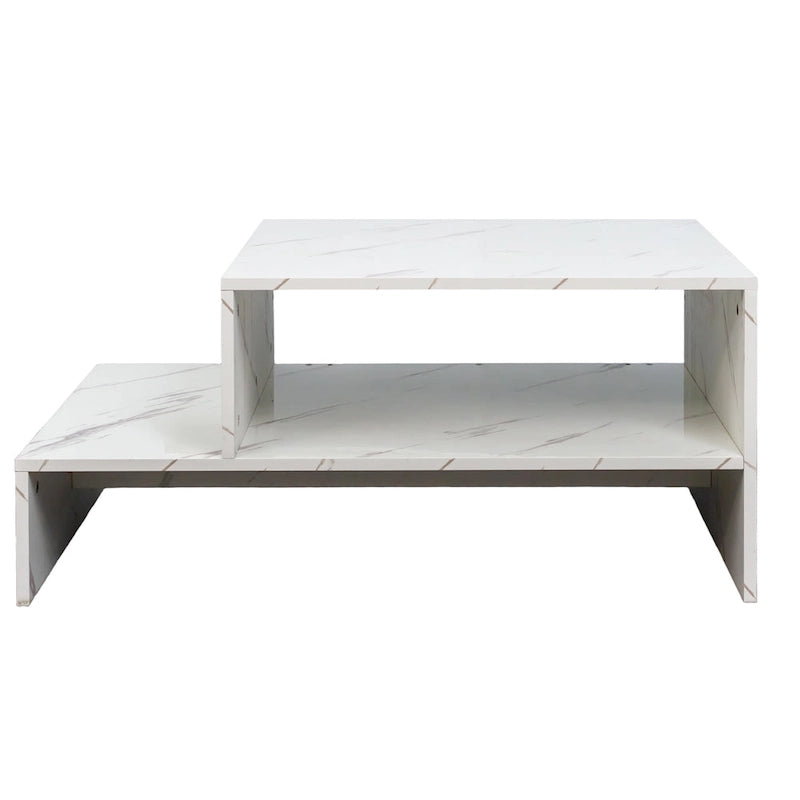 Table basse moderne minimaliste élégante à double plateau avec rangement ouvert, pour salon, noire