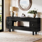 Table console de 180 cm avec tiroirs de rangement, table d'entrée rustique à 2 niveaux avec étagère de présentation