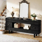 Table console de 180 cm avec tiroirs de rangement, table d'entrée rustique à 2 niveaux avec étagère de présentation
