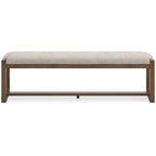 Grande banquette de salle à manger, polyester beige rembourré, bois marron, 163 cm