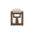 Grande banquette de salle à manger, polyester beige rembourré, bois marron, 163 cm