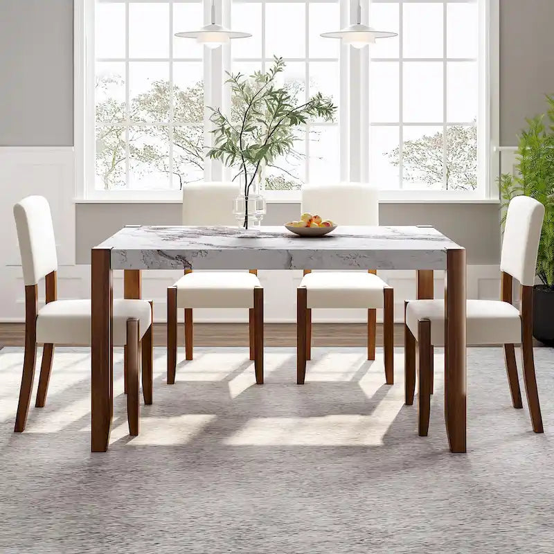 Ensemble de salle à manger 5 pièces, ensemble de salle à manger de cuisine pour 4 personnes avec table effet marbre et 4 chaises rembourrées