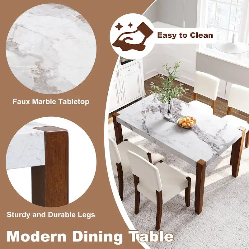 Ensemble de salle à manger 5 pièces, ensemble de salle à manger de cuisine pour 4 personnes avec table effet marbre et 4 chaises rembourrées