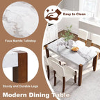 Ensemble de salle à manger 5 pièces, ensemble de salle à manger de cuisine pour 4 personnes avec table effet marbre et 4 chaises rembourrées