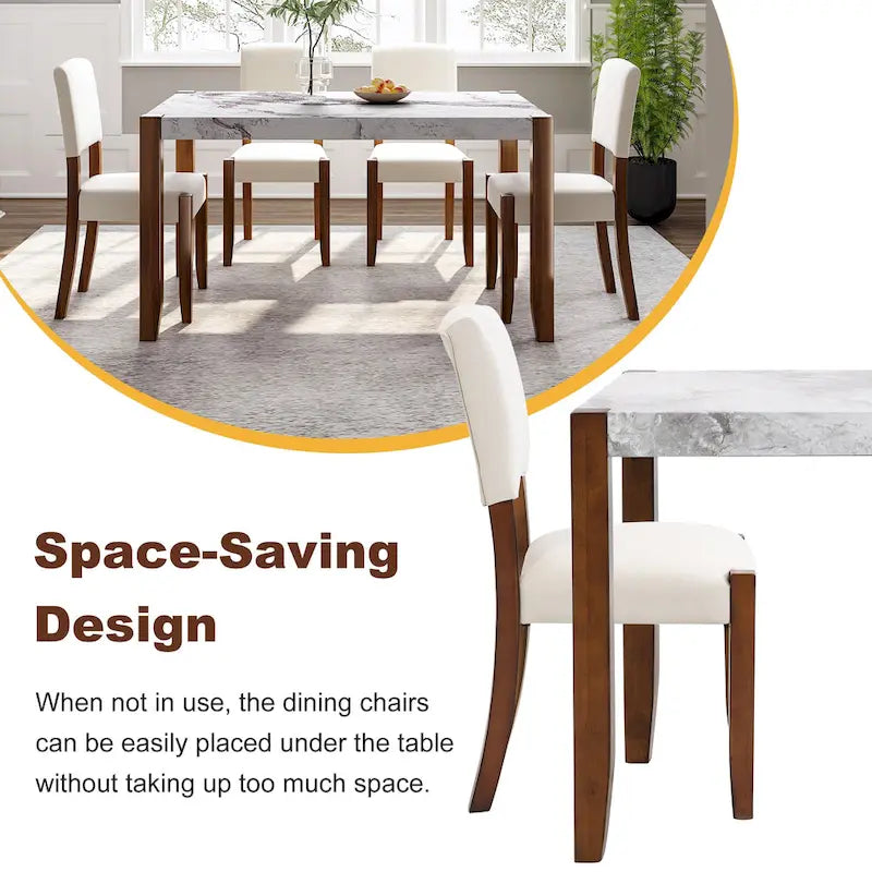 Ensemble de salle à manger 5 pièces, ensemble de salle à manger de cuisine pour 4 personnes avec table effet marbre et 4 chaises rembourrées