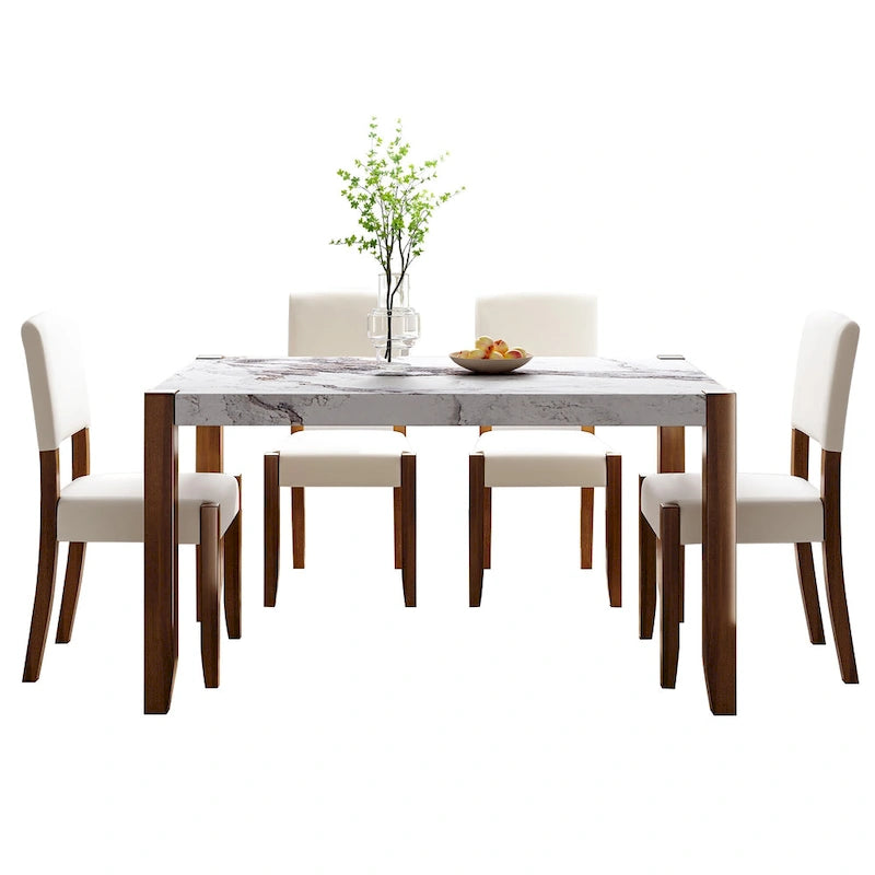 Ensemble de salle à manger 5 pièces, ensemble de salle à manger de cuisine pour 4 personnes avec table effet marbre et 4 chaises rembourrées