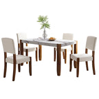 Ensemble de salle à manger 5 pièces, ensemble de salle à manger de cuisine pour 4 personnes avec table effet marbre et 4 chaises rembourrées