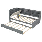 Cadre de lit de repos en bois avec rangement, lit plateforme moderne avec lit gigogne et tête de lit rembourrée et étagères, aucun sommier tapissier requis