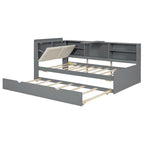 Cadre de lit de repos en bois avec rangement, lit plateforme moderne avec lit gigogne et tête de lit rembourrée et étagères, aucun sommier tapissier requis