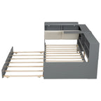 Cadre de lit de repos en bois avec rangement, lit plateforme moderne avec lit gigogne et tête de lit rembourrée et étagères, aucun sommier tapissier requis