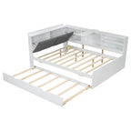 Cadre de lit de repos en bois avec rangement, lit plateforme moderne avec lit gigogne et tête de lit rembourrée et étagères, aucun sommier tapissier requis
