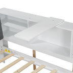 Cadre de lit de repos en bois avec rangement, lit plateforme moderne avec lit gigogne et tête de lit rembourrée et étagères, aucun sommier tapissier requis