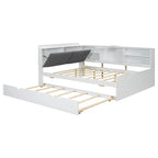 Cadre de lit de repos en bois avec rangement, lit plateforme moderne avec lit gigogne et tête de lit rembourrée et étagères, aucun sommier tapissier requis