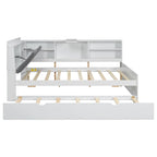 Cadre de lit de repos en bois avec rangement, lit plateforme moderne avec lit gigogne et tête de lit rembourrée et étagères, aucun sommier tapissier requis