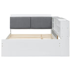 Cadre de lit de repos en bois avec rangement, lit plateforme moderne avec lit gigogne et tête de lit rembourrée et étagères, aucun sommier tapissier requis