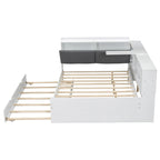 Cadre de lit de repos en bois avec rangement, lit plateforme moderne avec lit gigogne et tête de lit rembourrée et étagères, aucun sommier tapissier requis