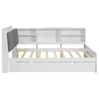 Cadre de lit de repos en bois avec rangement, lit plateforme moderne avec lit gigogne et tête de lit rembourrée et étagères, aucun sommier tapissier requis