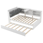 Cadre de lit de repos en bois avec rangement, lit plateforme moderne avec lit gigogne et tête de lit rembourrée et étagères, aucun sommier tapissier requis