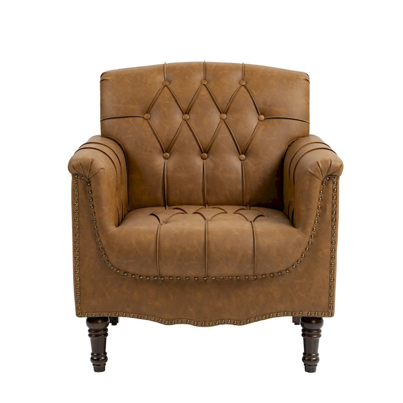 Fauteuil d'appoint capitonné en similicuir avec accoudoirs cloutés