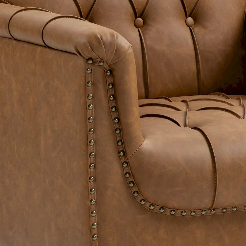 Fauteuil d'appoint capitonné en similicuir avec accoudoirs cloutés