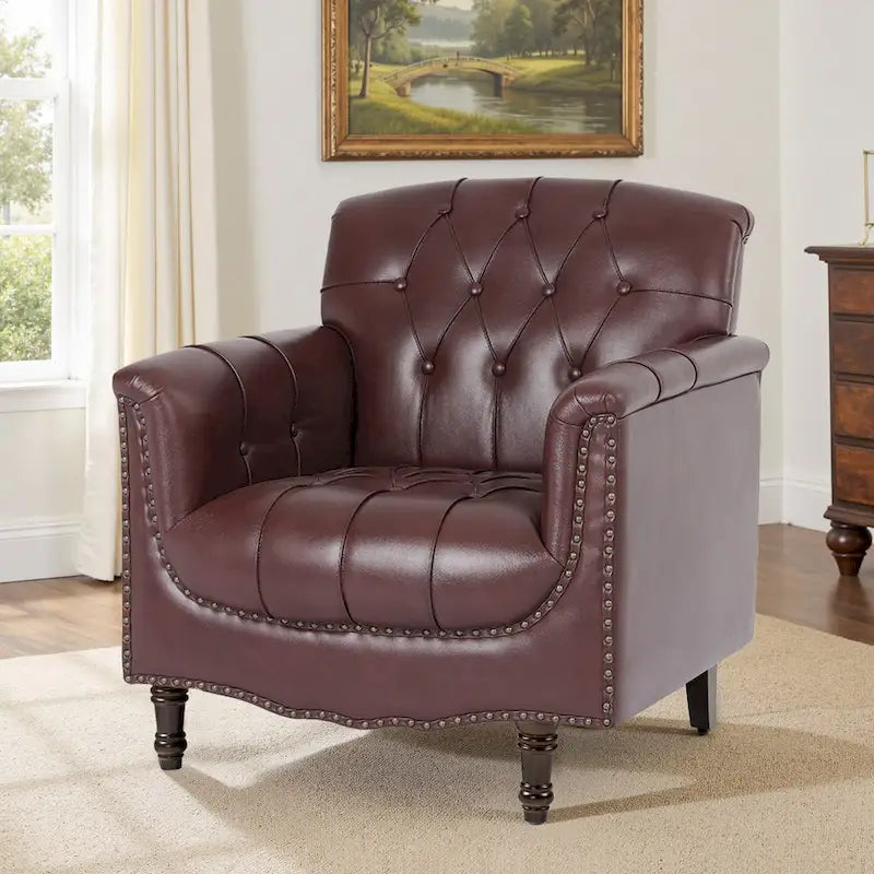 Fauteuil d'appoint capitonné en similicuir avec accoudoirs cloutés