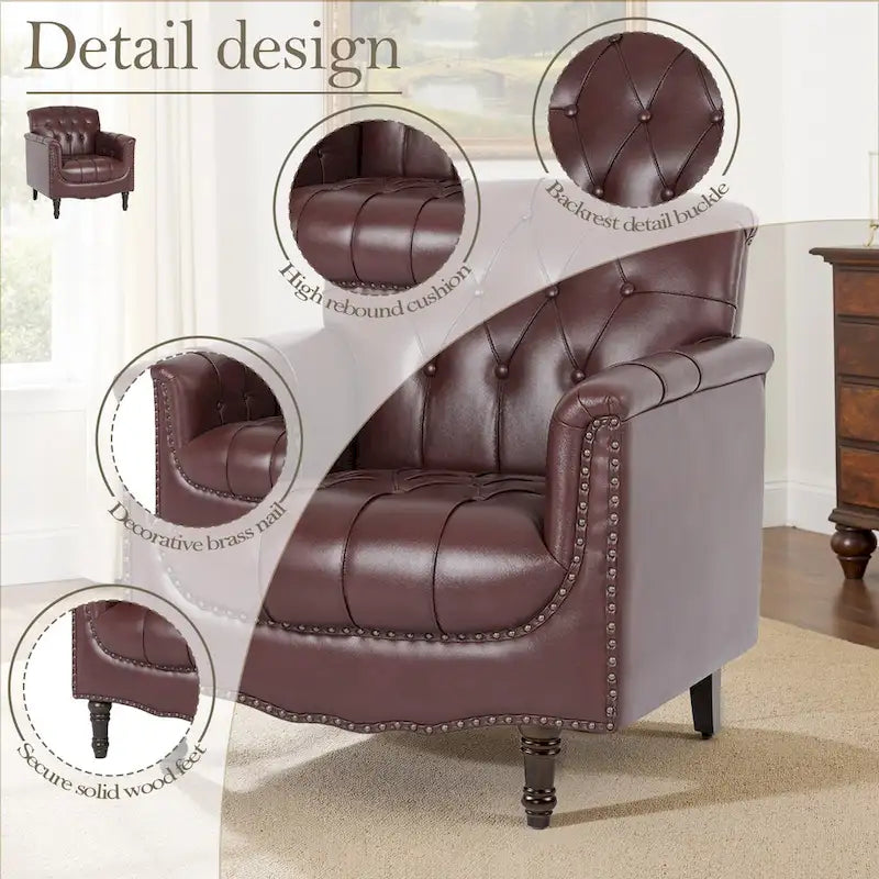Fauteuil d'appoint capitonné en similicuir avec accoudoirs cloutés