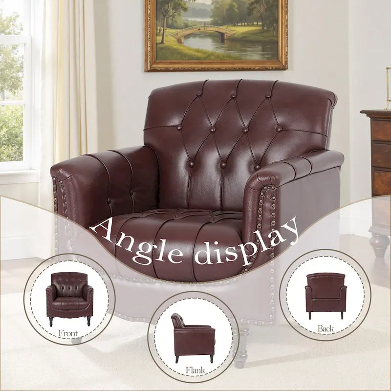 Fauteuil d'appoint capitonné en similicuir avec accoudoirs cloutés