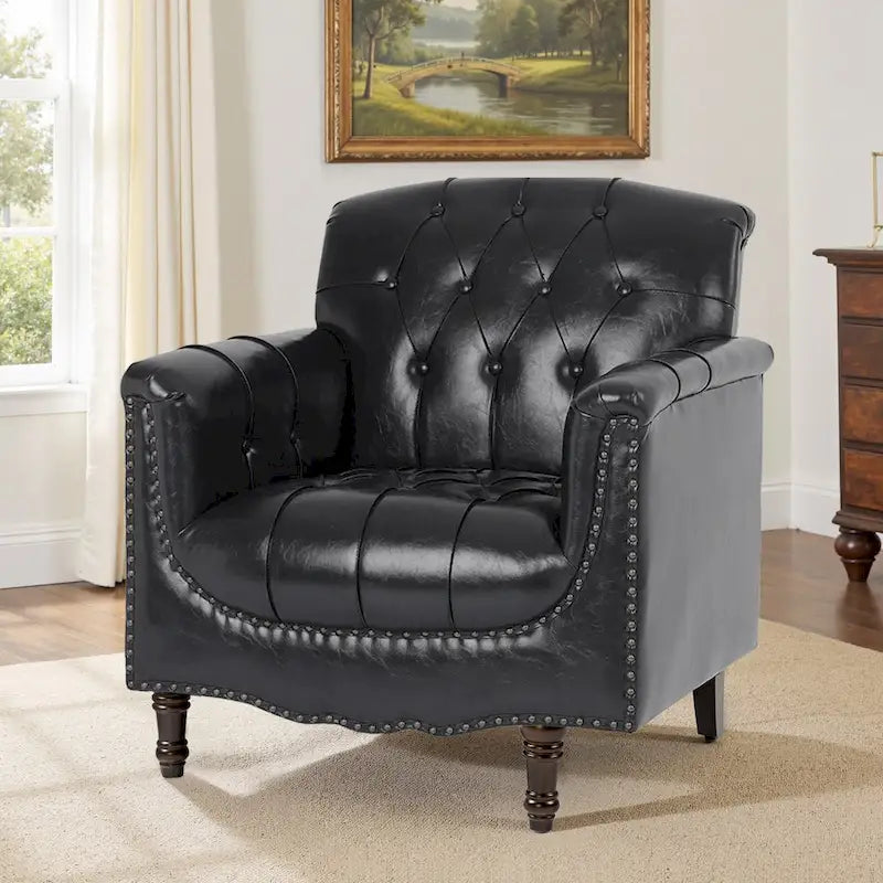Fauteuil d'appoint capitonné en similicuir avec accoudoirs cloutés