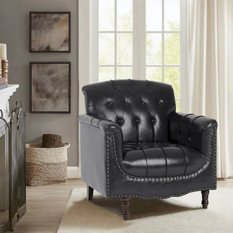 Fauteuil d'appoint capitonné en similicuir avec accoudoirs cloutés