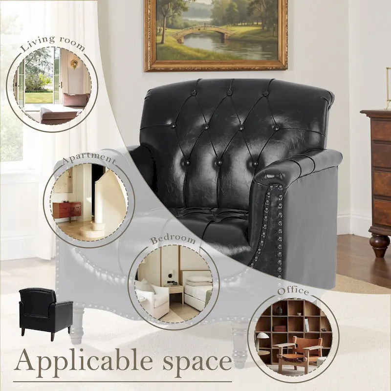 Fauteuil d'appoint capitonné en similicuir avec accoudoirs cloutés