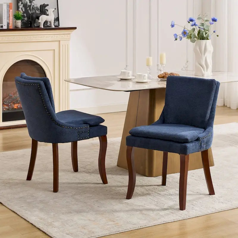 Lot de 2 chaises de salle à manger modernes, chaises de salle à manger rembourrées en chenille, chaises d'appoint de salon avec pieds incurvés en bois massif