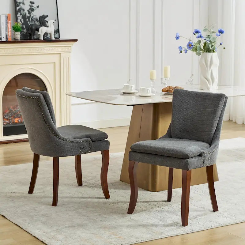 Lot de 2 chaises de salle à manger modernes, chaises de salle à manger rembourrées en chenille, chaises d'appoint de salon avec pieds incurvés en bois massif