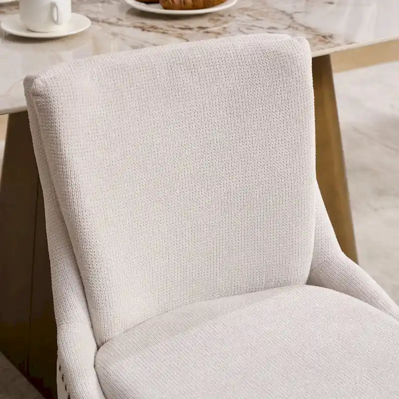 Lot de 2 chaises de salle à manger modernes, chaises de salle à manger rembourrées en chenille, chaises d'appoint de salon avec pieds incurvés en bois massif