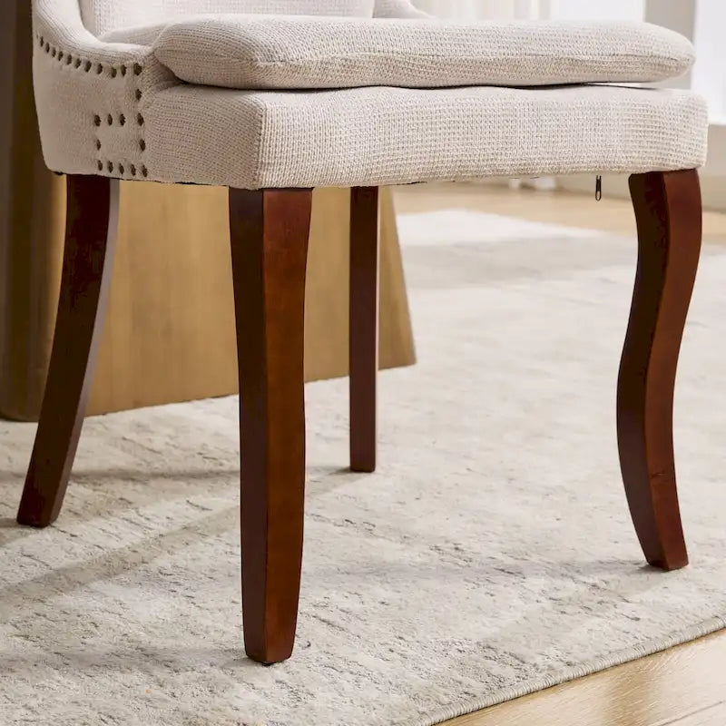 Lot de 2 chaises de salle à manger modernes, chaises de salle à manger rembourrées en chenille, chaises d'appoint de salon avec pieds incurvés en bois massif