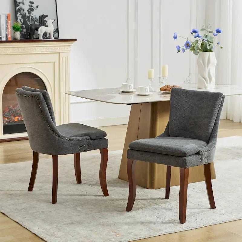 Lot de 2 chaises de salle à manger modernes, chaises de salle à manger rembourrées en chenille, chaises d'appoint de salon avec pieds incurvés en bois massif