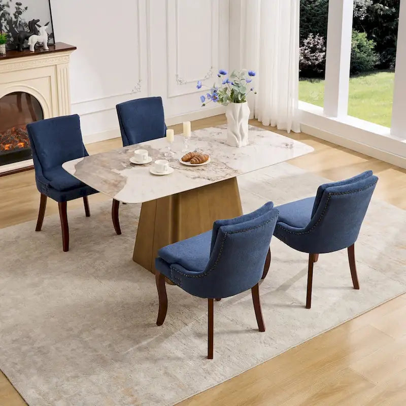 Lot de 2 chaises de salle à manger modernes, chaises de salle à manger rembourrées en chenille, chaises d'appoint de salon avec pieds incurvés en bois massif