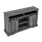 Meuble TV rustique avec porte coulissante de style grange, étagères de rangement supérieures et inférieures et étagères réglables pour salon