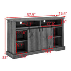 Meuble TV rustique avec porte coulissante de style grange, étagères de rangement supérieures et inférieures et étagères réglables pour salon