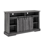 Meuble TV rustique avec porte coulissante de style grange, étagères de rangement supérieures et inférieures et étagères réglables pour salon