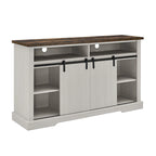 Meuble TV rustique avec porte coulissante de style grange, étagères de rangement supérieures et inférieures et étagères réglables pour salon