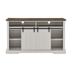 Meuble TV rustique avec porte coulissante de style grange, étagères de rangement supérieures et inférieures et étagères réglables pour salon