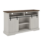 Meuble TV rustique avec porte coulissante de style grange, étagères de rangement supérieures et inférieures et étagères réglables pour salon