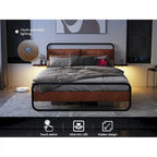 Lit Plateforme Métallique Moderne King Size avec Tête de Lit Rembourrée et Chargeur