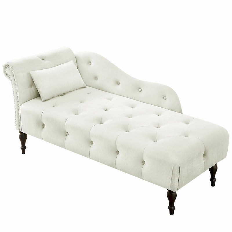 Chaise longue moderne de 60,6 po en velours capitonné avec pieds en bois massif et clous décoratifs