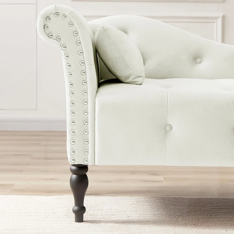 Chaise longue moderne de 60,6 po en velours capitonné avec pieds en bois massif et clous décoratifs
