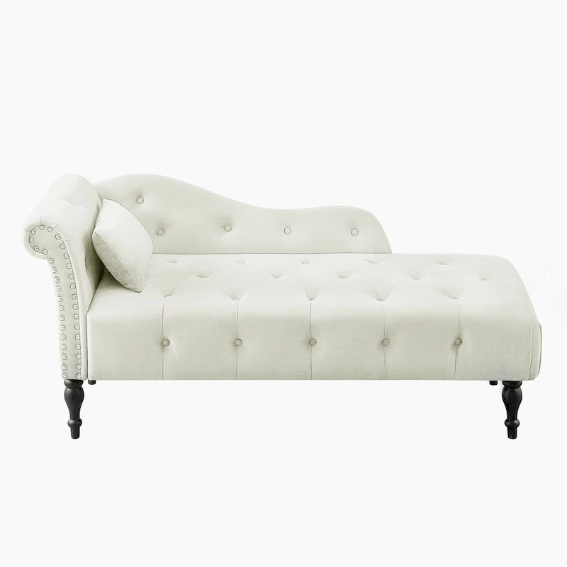 Chaise longue moderne de 60,6 po en velours capitonné avec pieds en bois massif et clous décoratifs