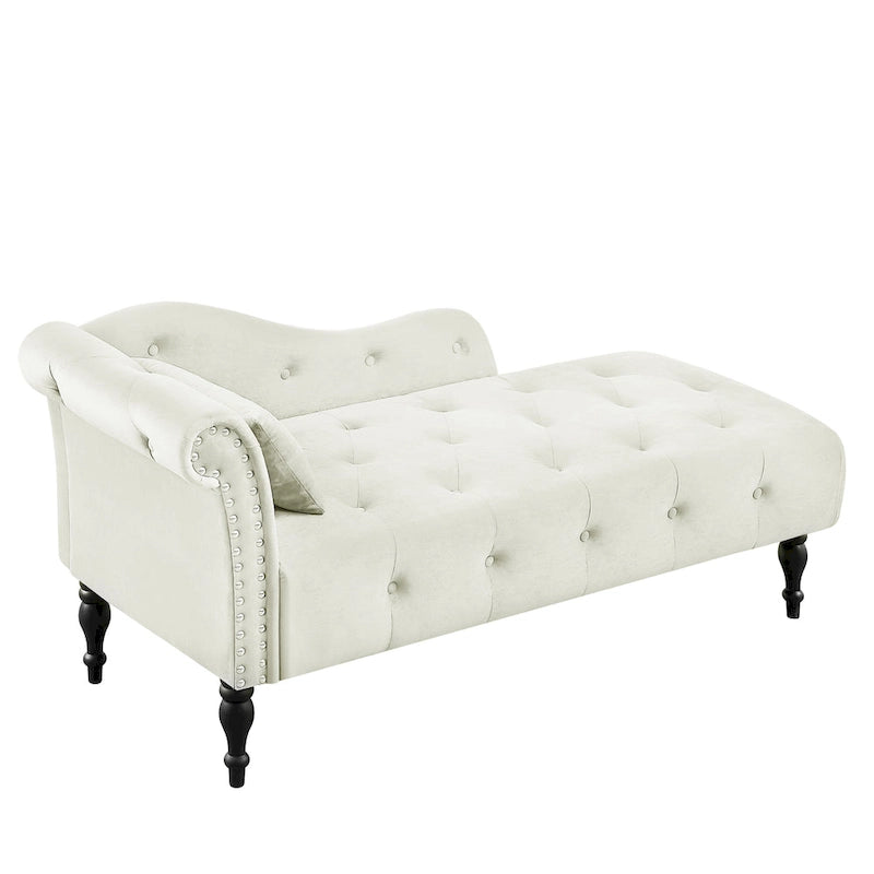 Chaise longue moderne de 60,6 po en velours capitonné avec pieds en bois massif et clous décoratifs