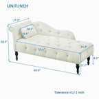 Chaise longue moderne de 60,6 po en velours capitonné avec pieds en bois massif et clous décoratifs
